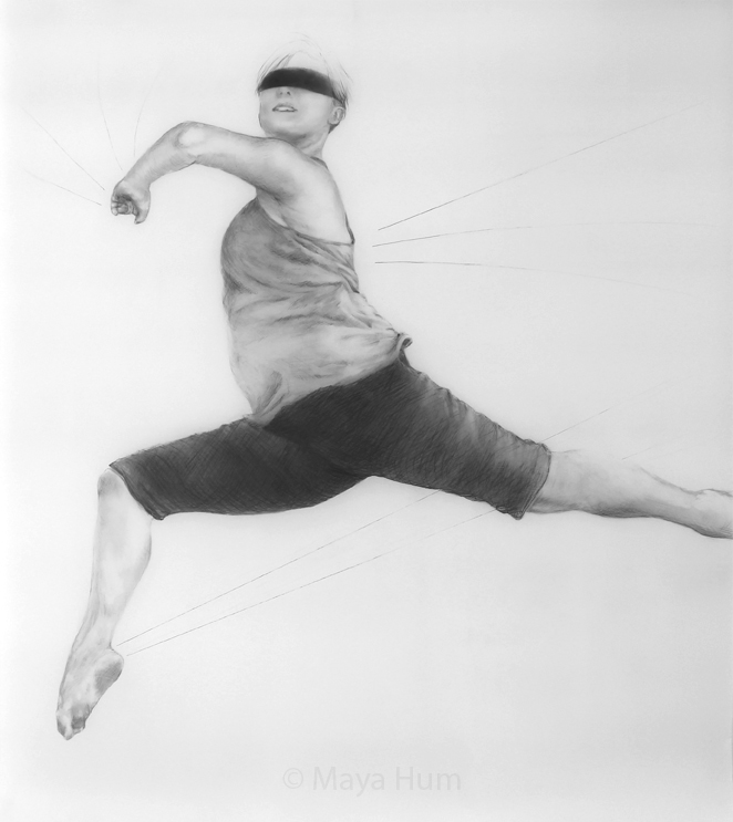 Leap, 36 x 40” unframed, Pencil on Mylar