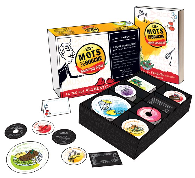 Les mots à la bouche - party game mock up - Employer: Groupe Nestor. Designed the line illustrations seen here. Ink, Adobe Photoshop & Illustrator CS4, 2011