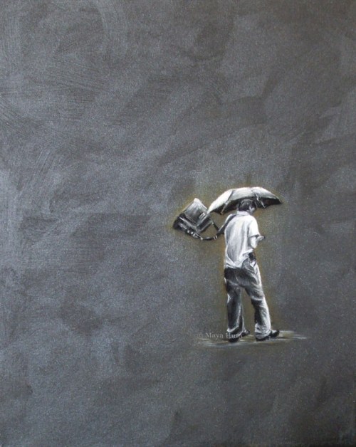 I want to fly, - charcoal, carbon, and pastel on micaceous iron oxide ground