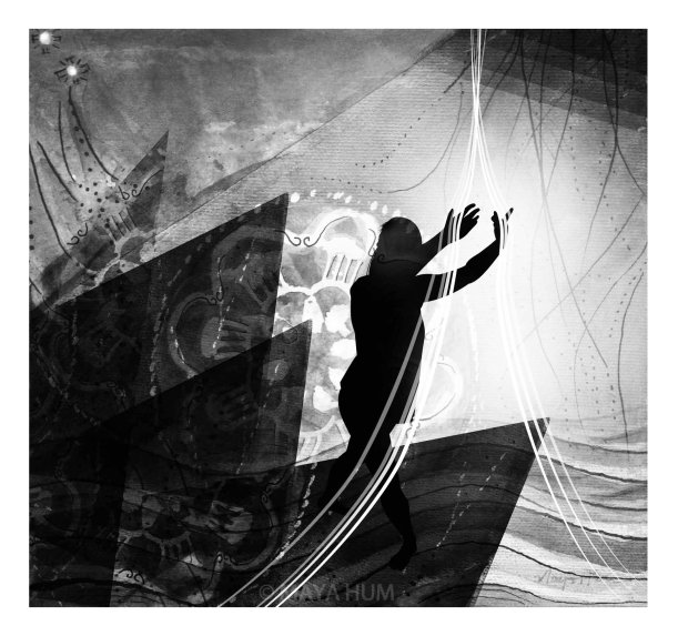 "Open" by Maya Hum 2013. Watercolours, acrylic, ink, and Photoshop