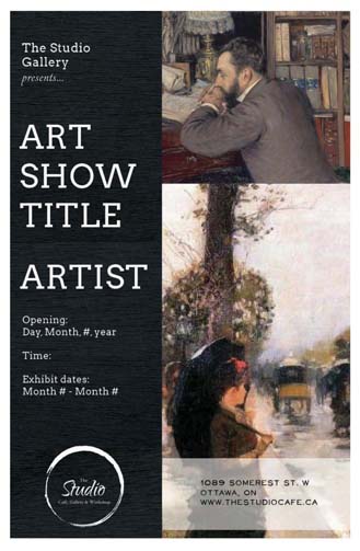 Template design for art show poster. Client: Studio Cafe. Adobe Illustrator & Photoshop, 2014